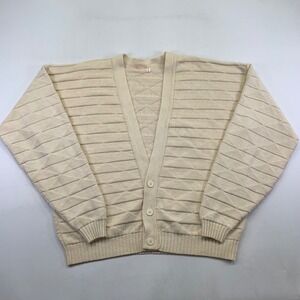 Vintage Adam Sloane Cardigan Mens Large Beige Button Front Knit Sweater USA Made